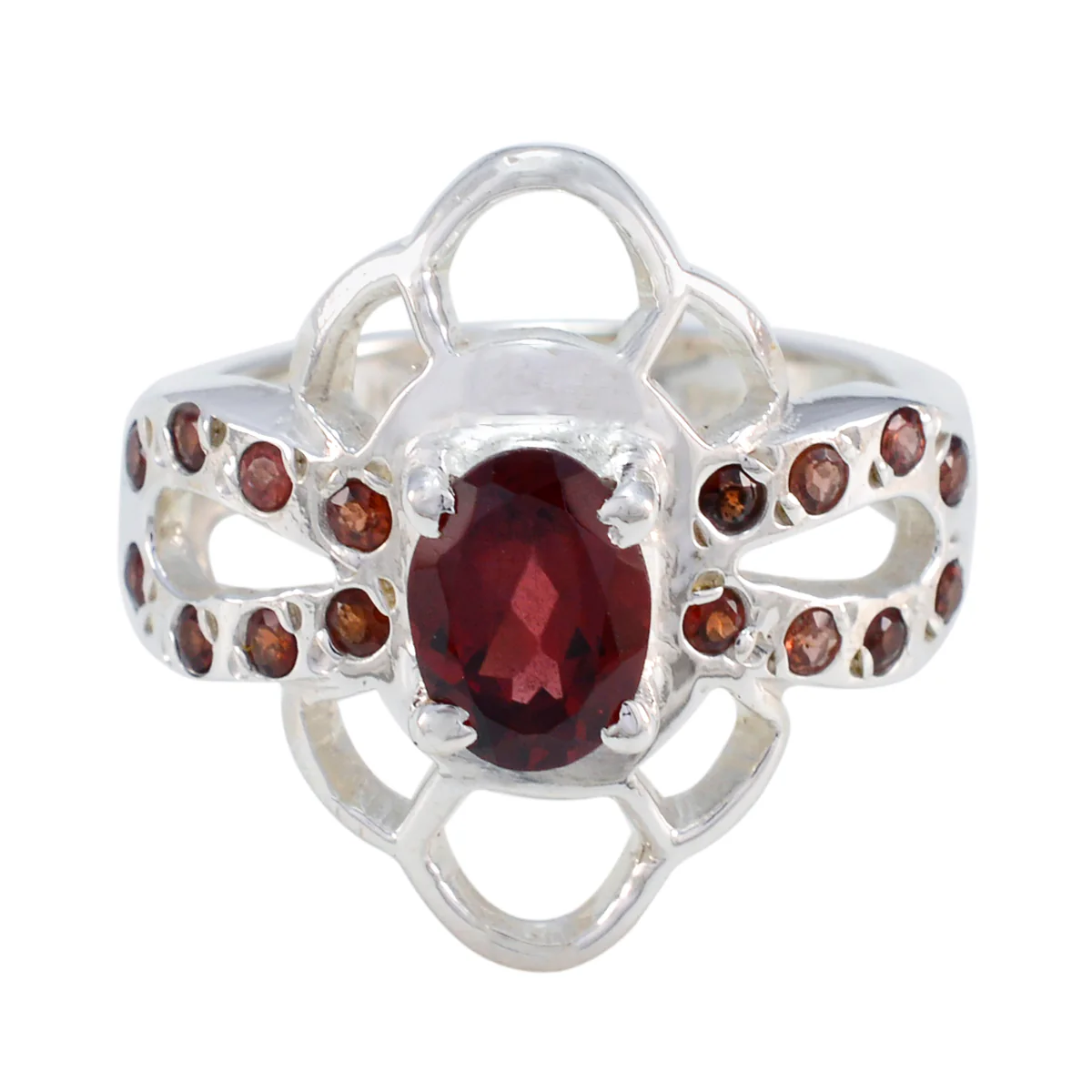 Garnet Halo Indian 92.5 Silver Red Gemstones Mid-weight Trendy Ring Jewellery