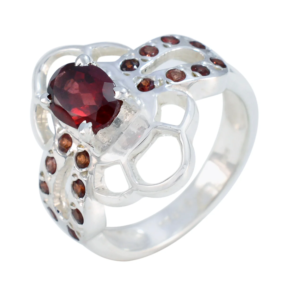 Garnet Halo Indian 92.5 Silver Red Gemstones Mid-weight Trendy Ring Jewellery - Image 2