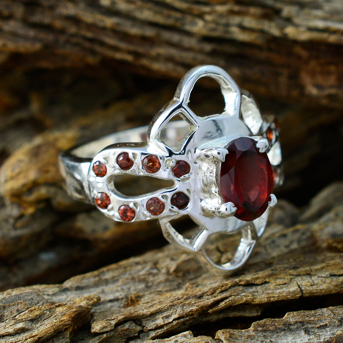 Garnet Halo Indian 92.5 Silver Red Gemstones Mid-weight Trendy Ring Jewellery - Image 3