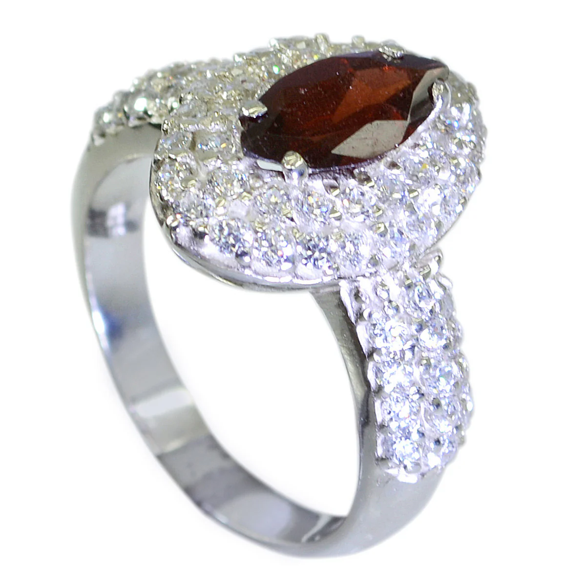 Garnet Halo Indian Sterling Silver Red Gems Minimal Abstract Ring Jewellery - Image 2