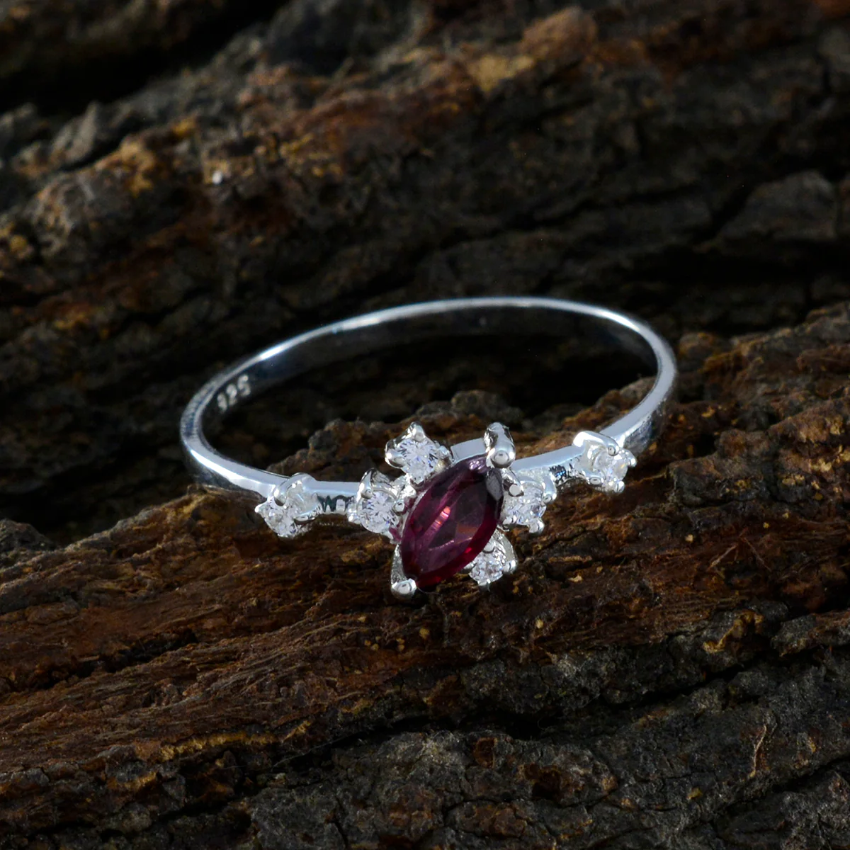 Garnet Halo Japanese 92.5 Silver Red Gemstone Minimalist Trendy Ring Jewellery - Image 3