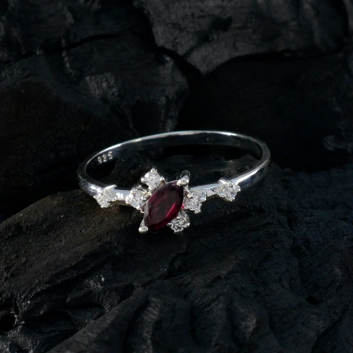 Garnet Halo Japanese 92.5 Silver Red Gemstone Minimalist Trendy Ring Jewellery - Image 4