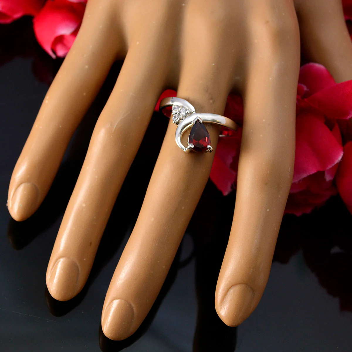 Garnet Halo Japanese 925 Sterling Silver Red Gemstone Whisper-thin Graceful Ring Jewellery - Image 5