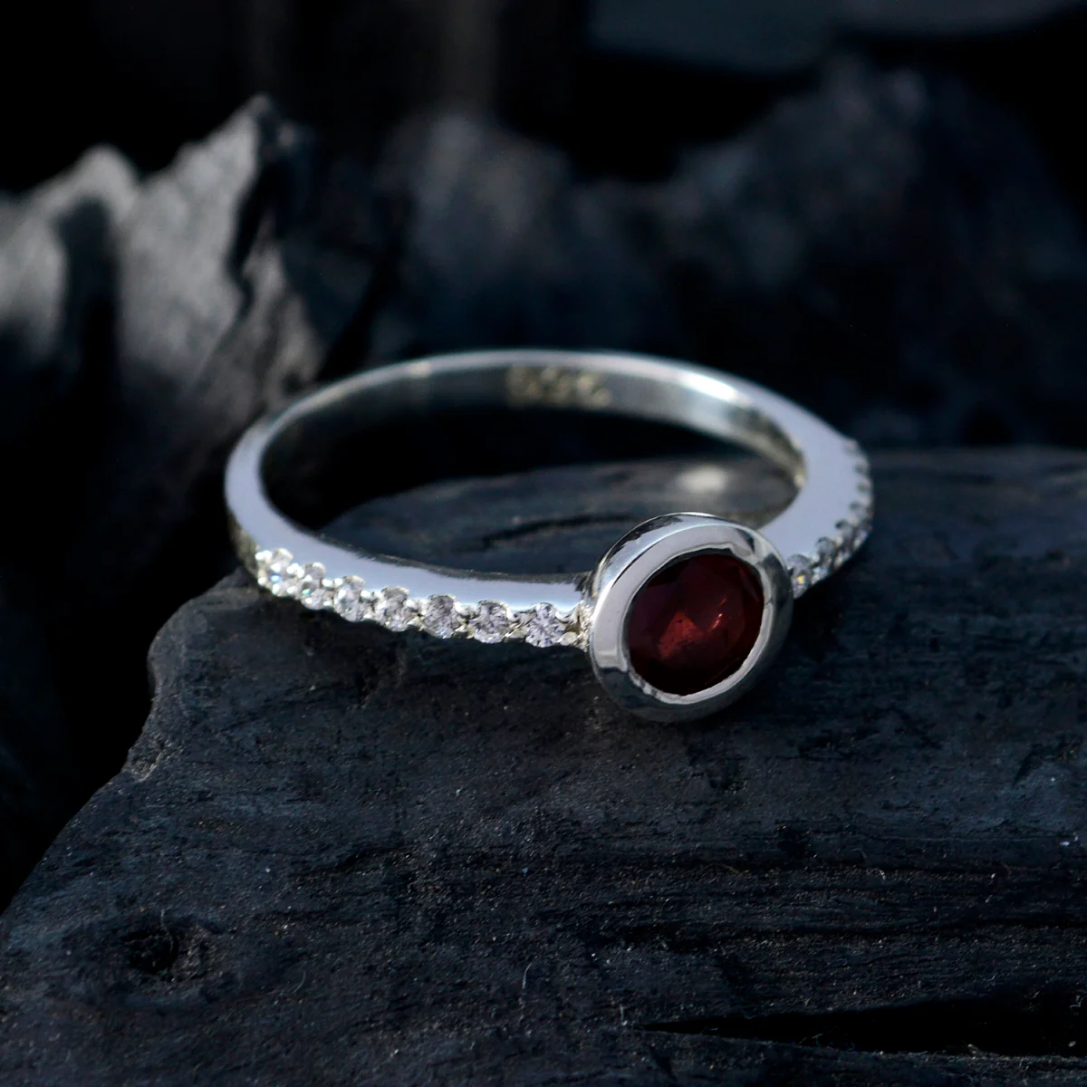 Garnet Halo Korean 925 Sterling Silver Red Gems Dainty Glamorous Ring Jewellery - Image 4