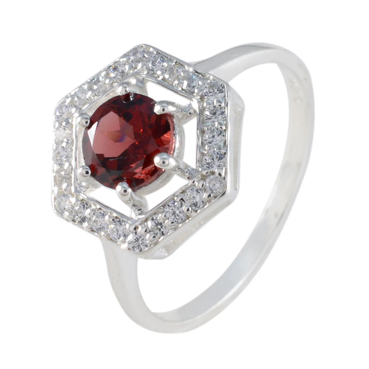 Garnet Halo Korean Sterling Silver Red Gems Dainty Graceful Ring Jewellery - Image 2