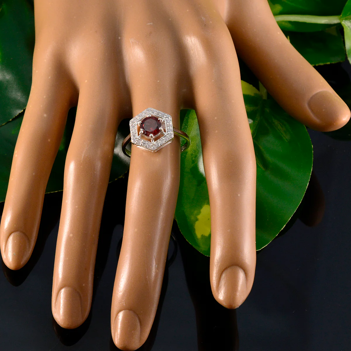 Garnet Halo Korean Sterling Silver Red Gems Dainty Graceful Ring Jewellery - Image 5