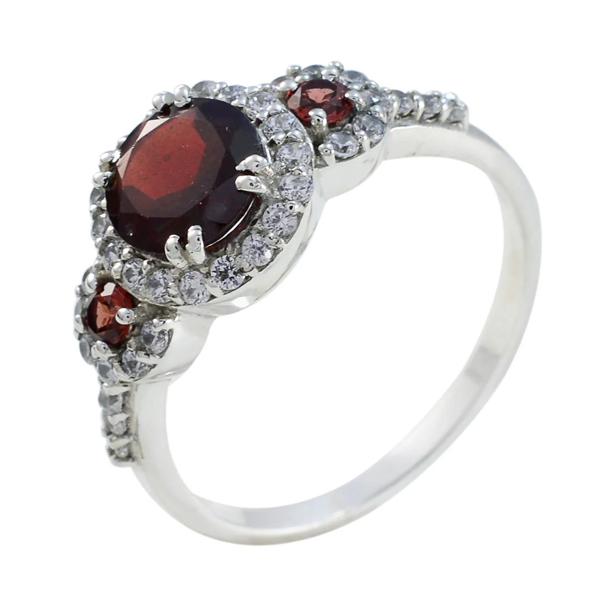 Garnet Halo Moroccan 925 Silver Red Gemstones Slim Cultural Ring Jewellery - Image 2
