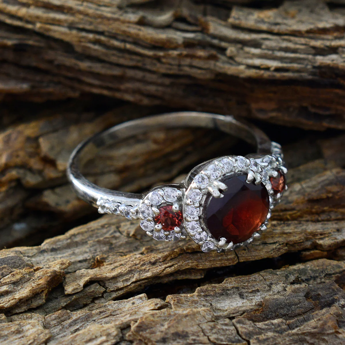 Garnet Halo Moroccan 925 Silver Red Gemstones Slim Cultural Ring Jewellery - Image 3