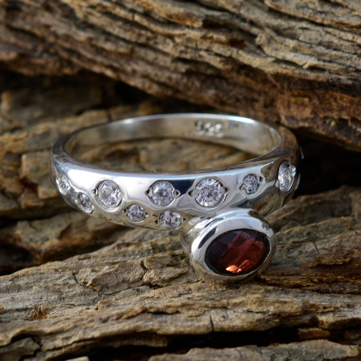 Garnet Halo Moroccan 925 Sterling Silver Red Gemstones Minimal Romantic Ring Jewelry - Image 3