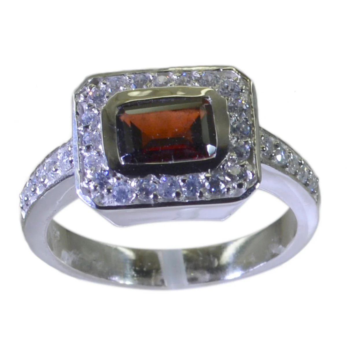 Garnet Halo Russian 925 Silver Red Gems Minimal Luxurious Ring Jewelry