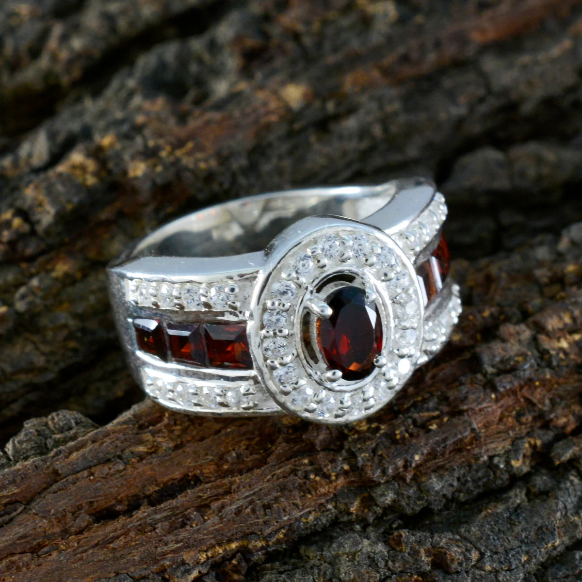 Garnet Halo Russian 925 Silver Red Gemstone Eye-catching Trendy Ring Jewellery - Image 4
