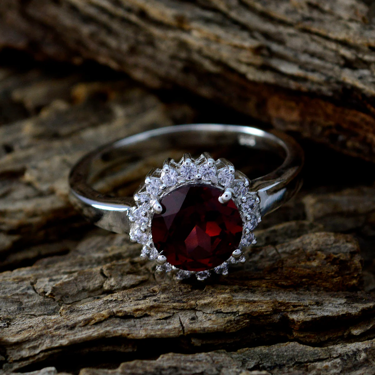 Garnet Halo Russian Silver Red Gemstones Slim Fairytale Ring Jewelry - Image 4
