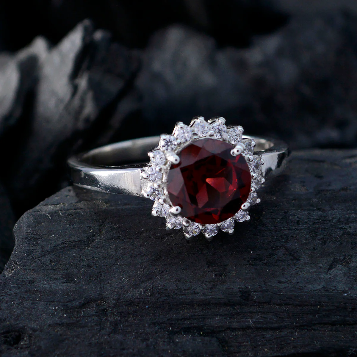 Garnet Halo Russian Silver Red Gemstones Slim Fairytale Ring Jewelry - Image 5