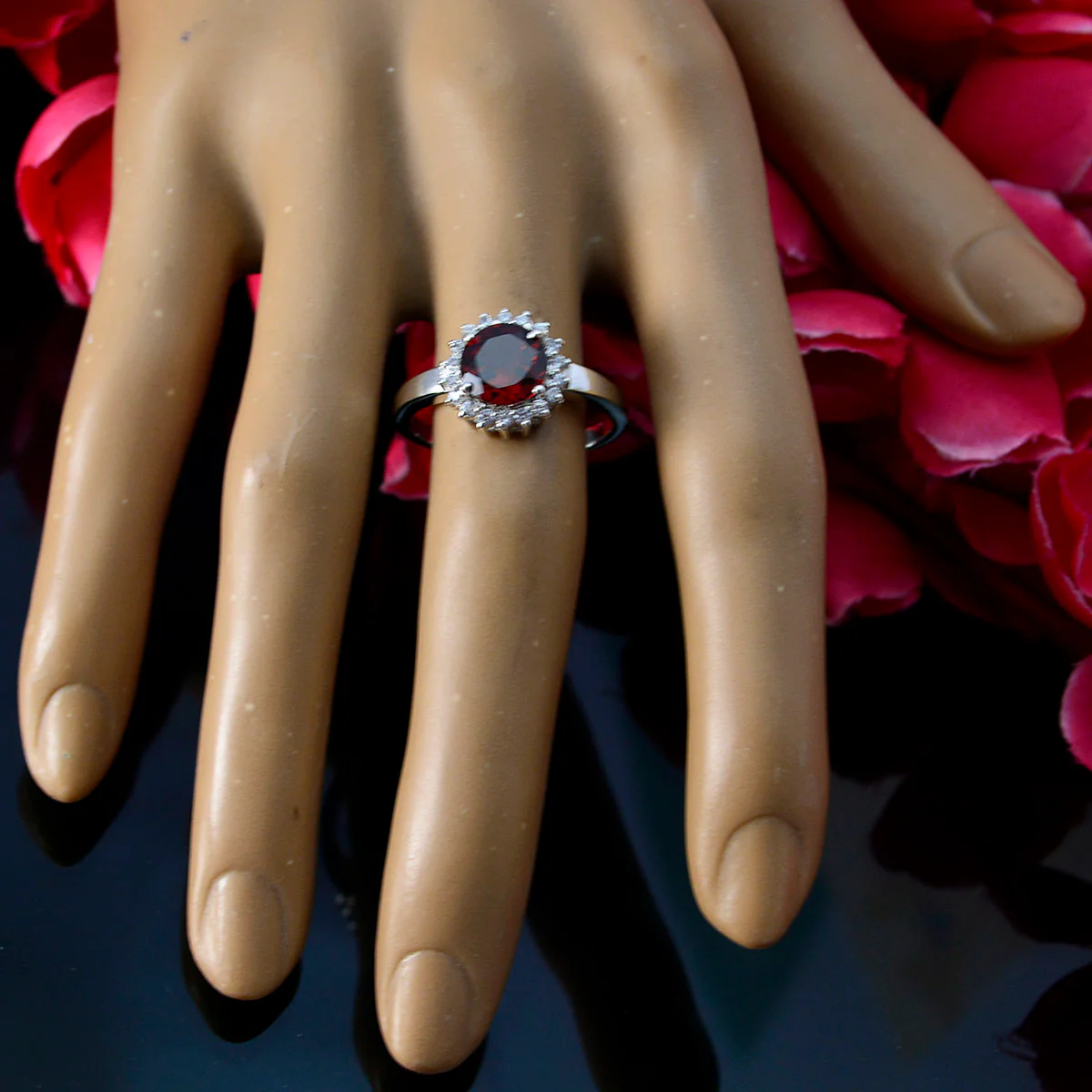 Garnet Halo Russian Silver Red Gemstones Slim Fairytale Ring Jewelry - Image 6