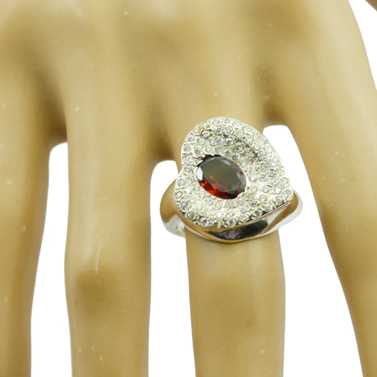 Garnet Halo Russian Sterling Silver Red Gemstones Eye-catching Modern Ring Jewellery - Image 2