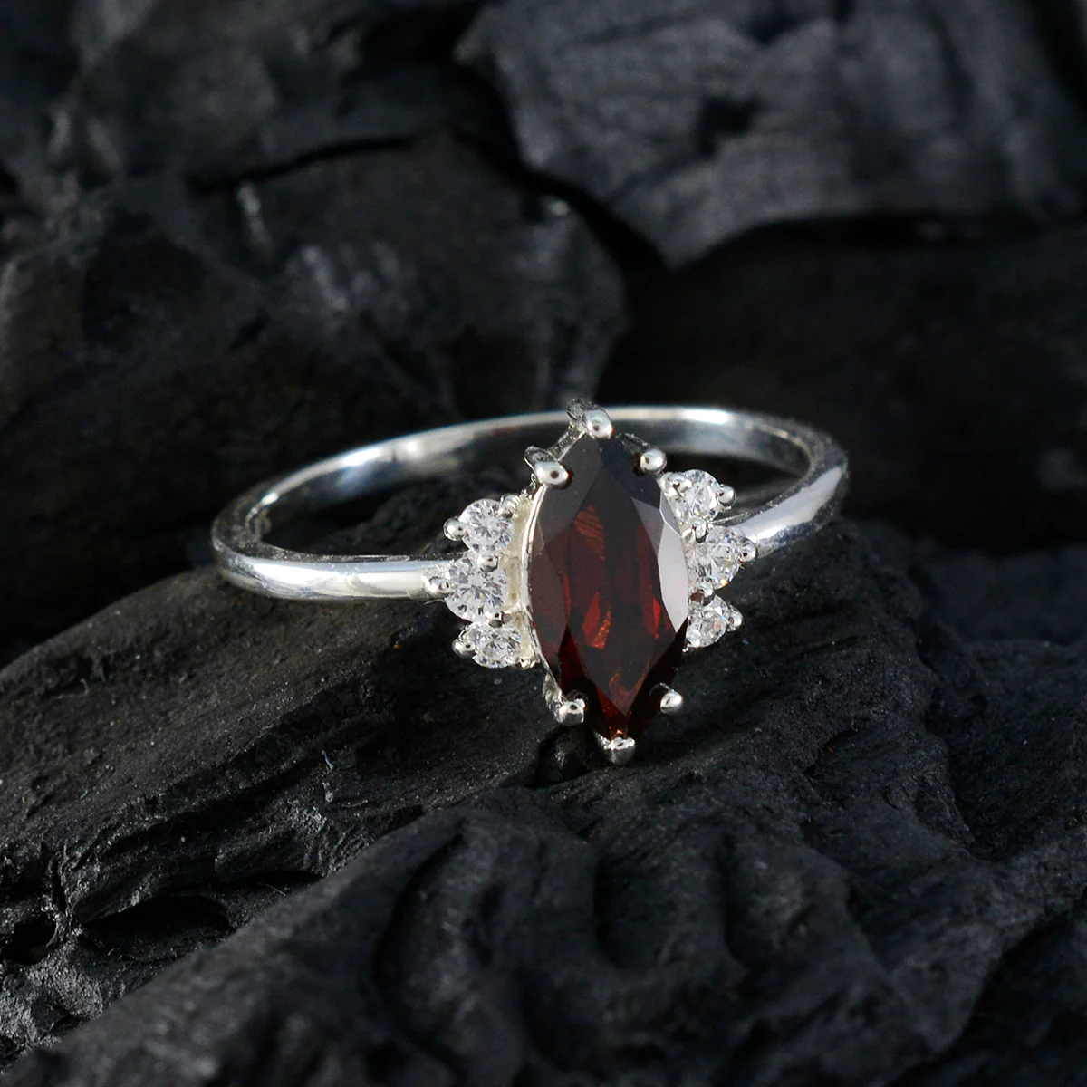 Garnet Halo Turkish 925 Silver Red Gems Delicate Trendy Ring Jewellery - Image 4