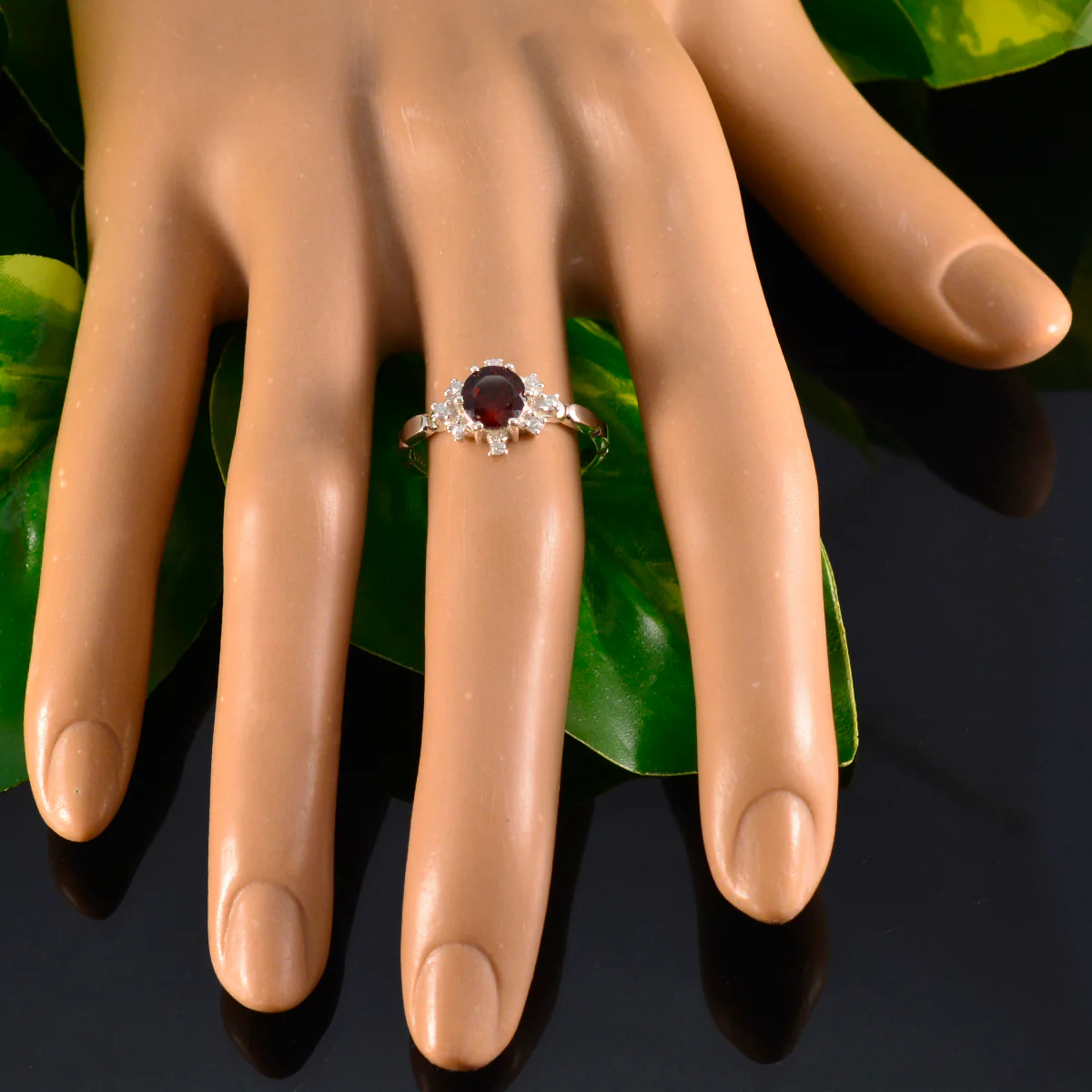 Garnet Halo Turkish Silver Red Gemstone Dainty Luxurious Ring Jewellery - Image 5