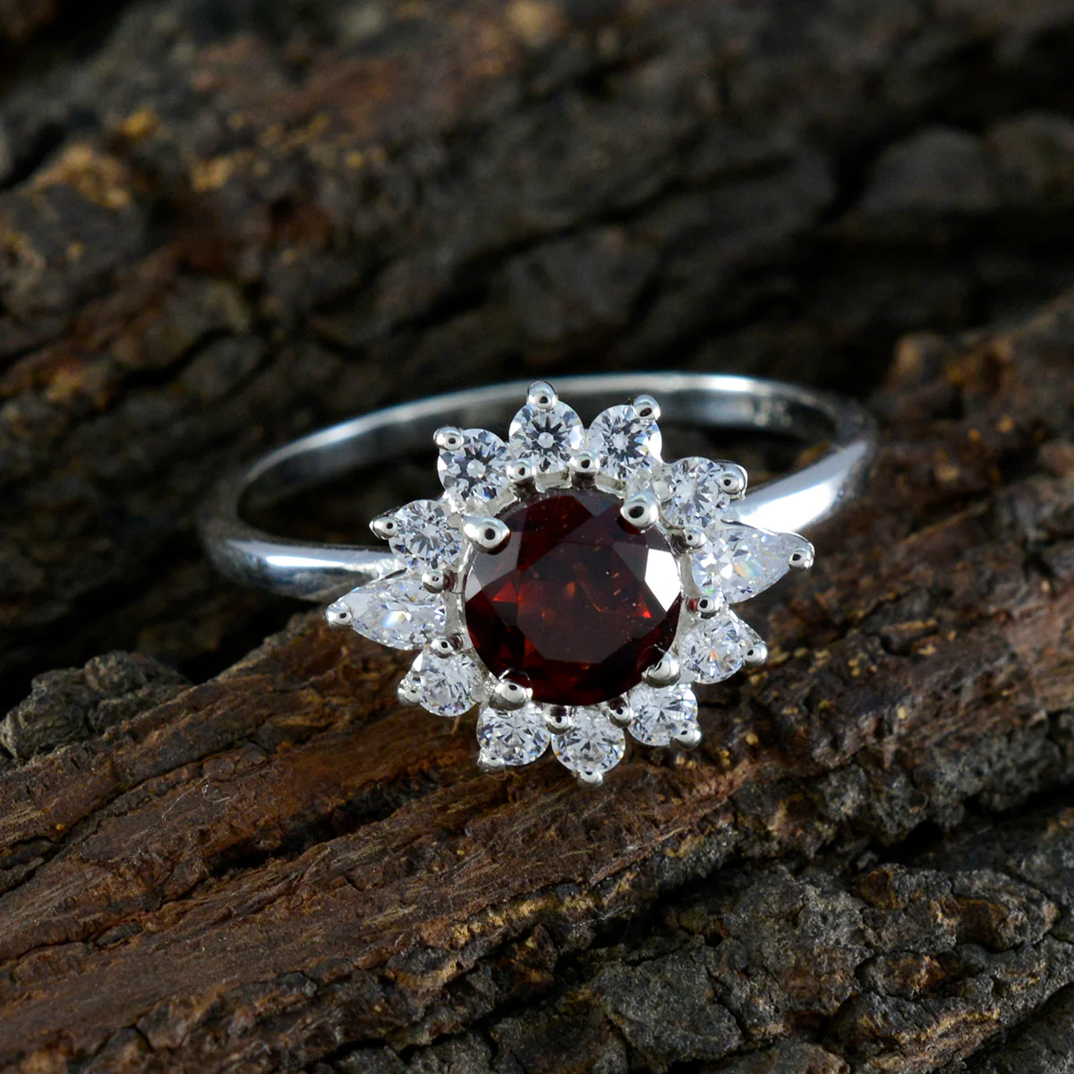 Garnet Halo Turkish Silver Red Gemstones Delicate Modern Ring Jewelry - Image 3