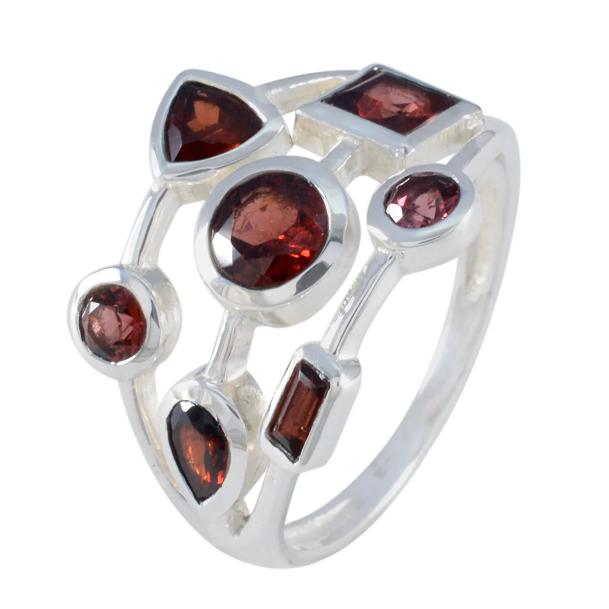 Garnet Hepta French 925 Silver Red Gems Featherlight Sophisticated Ring Jewellery - Image 2