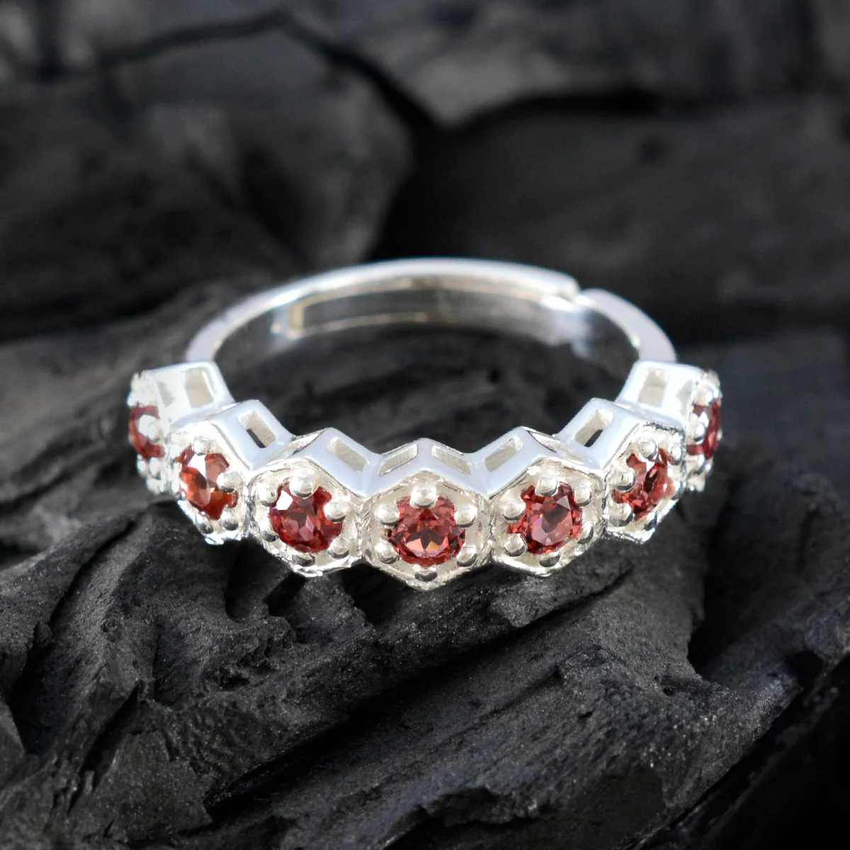 Garnet Hepta Japanese 925 Sterling Silver Red Gemstones Whisper-thin Contemporary Band Jewelry - Image 4
