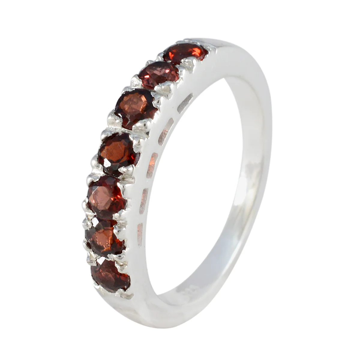 Garnet Hepta Japanese 925 Sterling Silver Red Gemstones Whisper-thin Graceful Band Jewellery - Image 2
