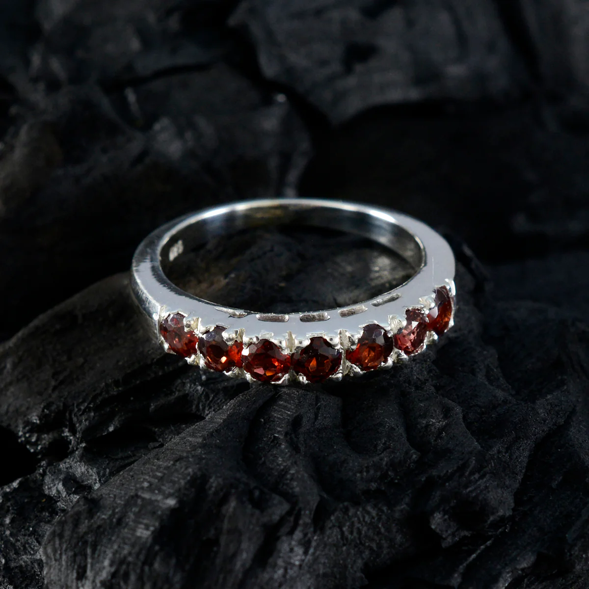 Garnet Hepta Japanese 925 Sterling Silver Red Gemstones Whisper-thin Graceful Band Jewellery - Image 4