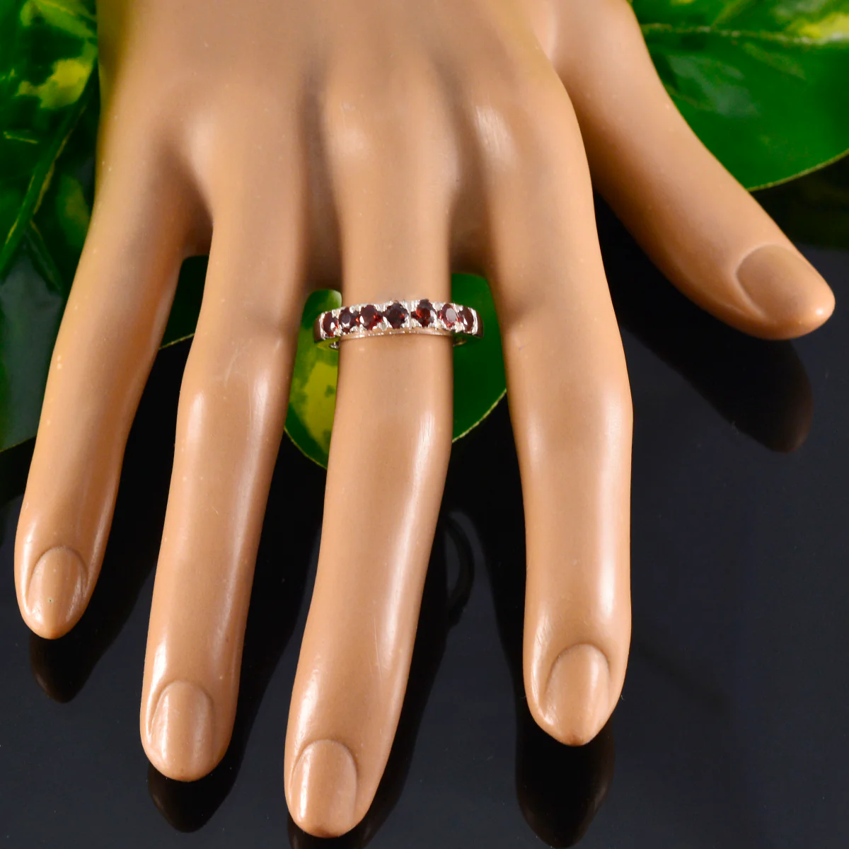 Garnet Hepta Japanese 925 Sterling Silver Red Gemstones Whisper-thin Graceful Band Jewellery - Image 5