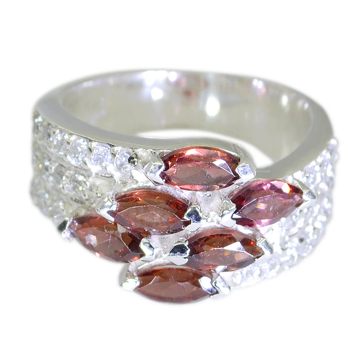 Garnet Hexa French 925 Silver Red Gemstones Mid-weight Luxurious Ring Jewelry - Image 2
