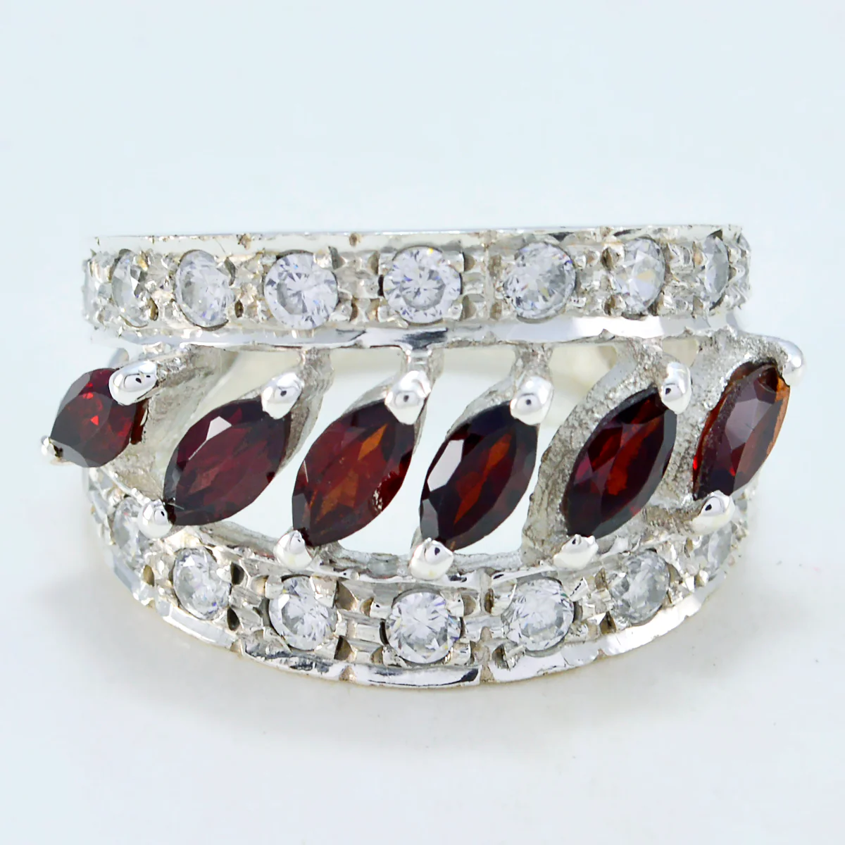 Garnet Hexa French 925 Sterling Silver Red Gemstone Versatile Abstract Ring Jewellery - Image 2