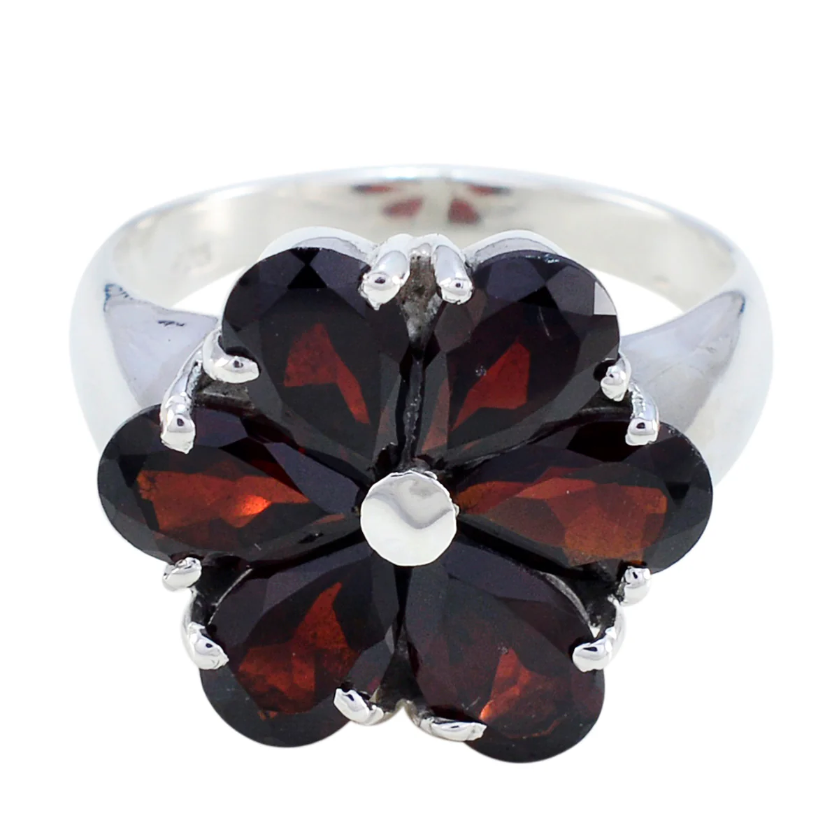 Garnet Hexa French Silver Red Gemstone Minimal Sophisticated Ring Jewelry - Image 2