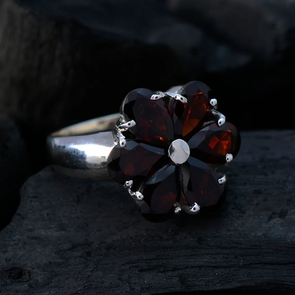 Garnet Hexa French Silver Red Gemstone Minimal Sophisticated Ring Jewelry - Image 4