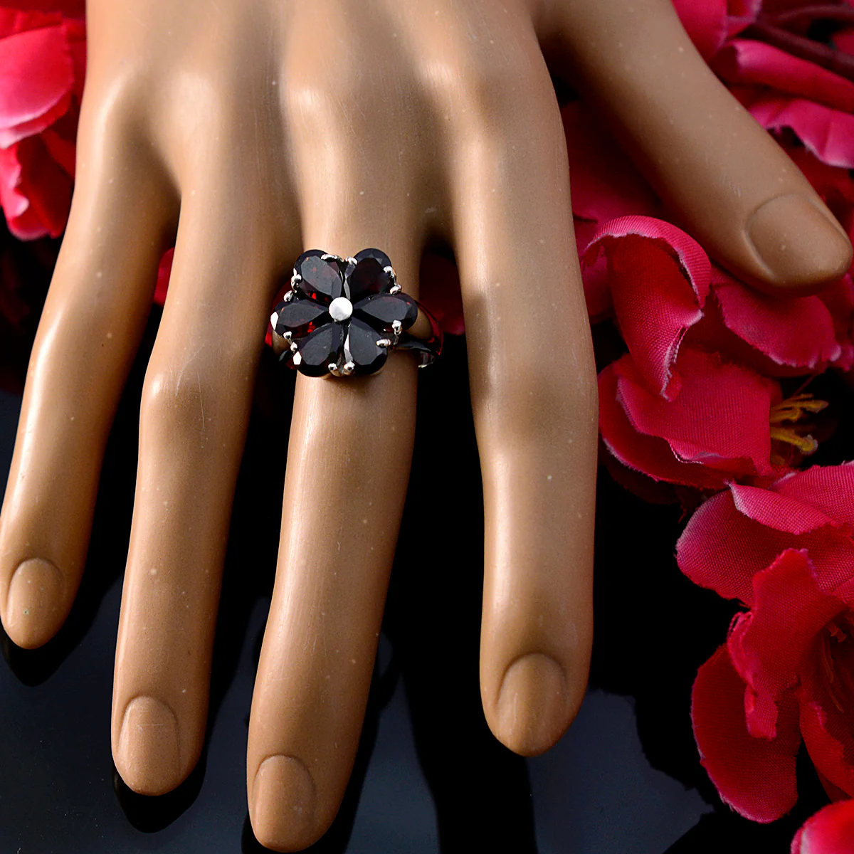Garnet Hexa French Silver Red Gemstone Minimal Sophisticated Ring Jewelry - Image 5