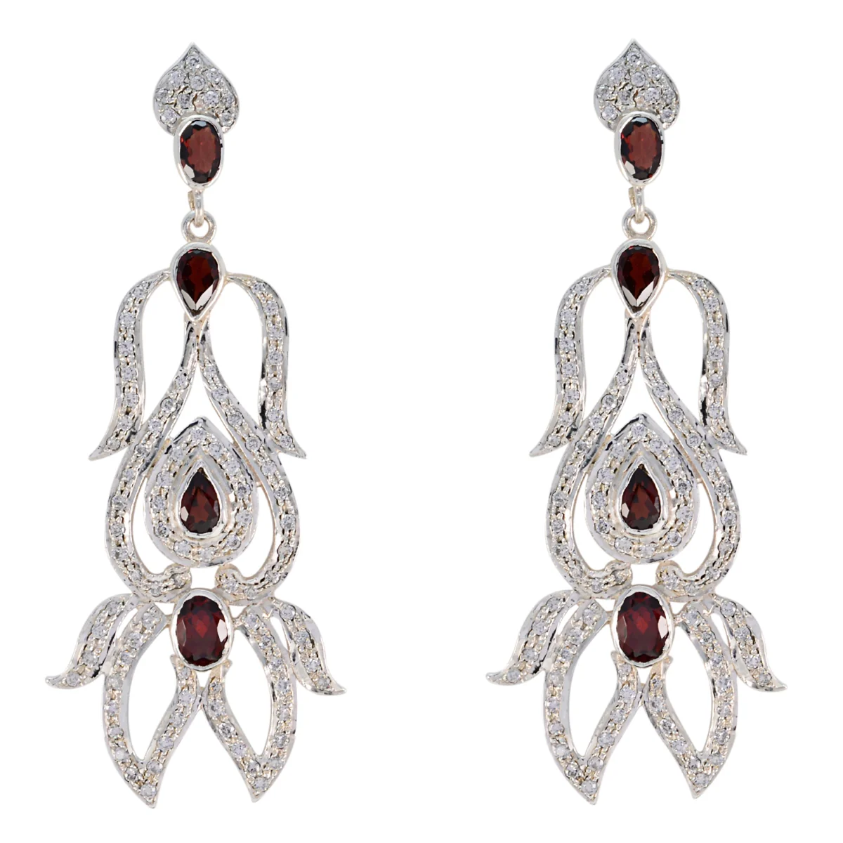 Garnet Indian Aisha multiple Stud Red 92.5 Silver Earring
