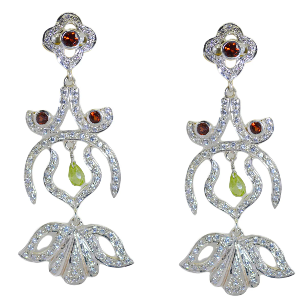Garnet Indian Angel multiple Stud Red 925 Silver Earring - Image 2