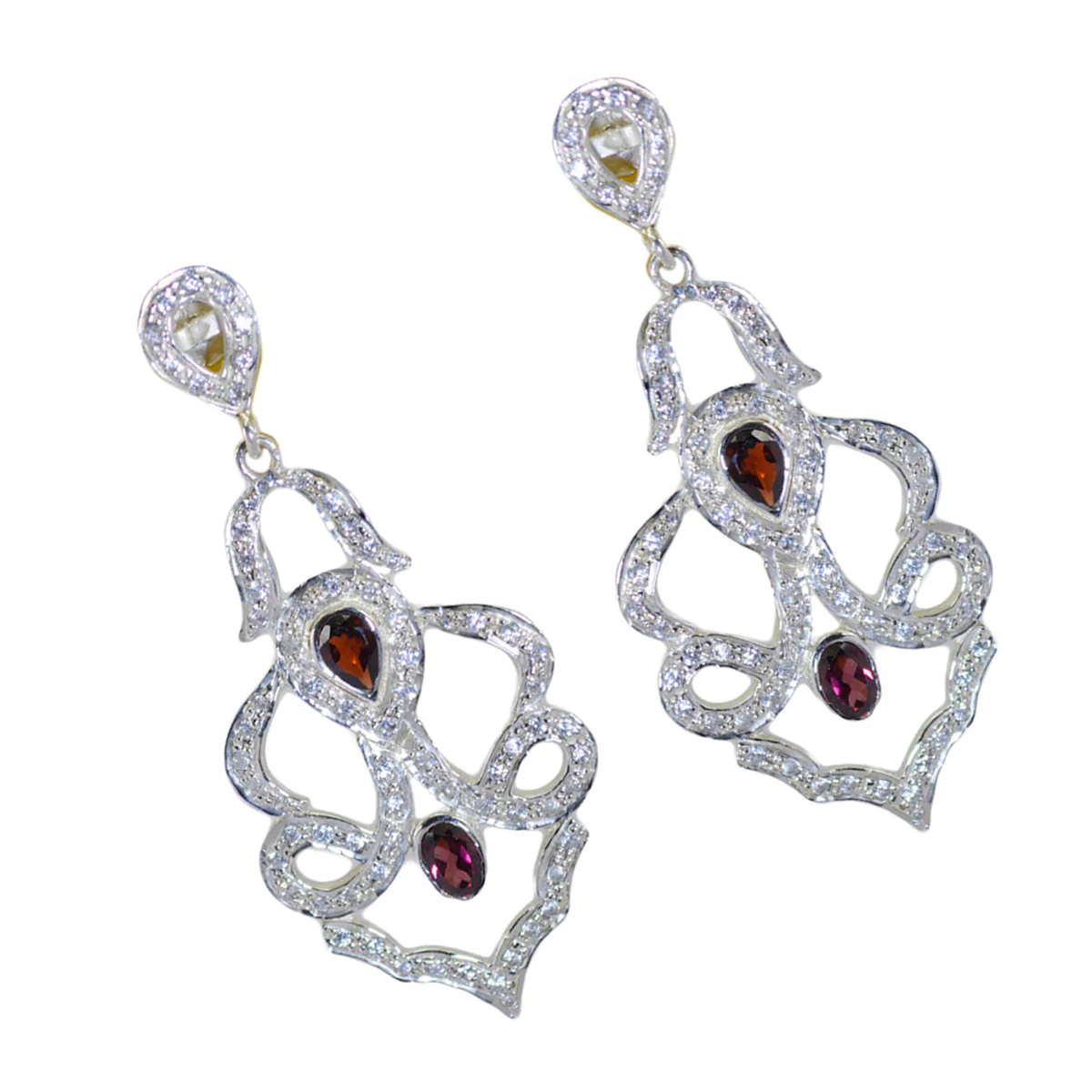 Garnet Indian Meera multiple Stud Red 925 Sterling Silver Earring - Image 3