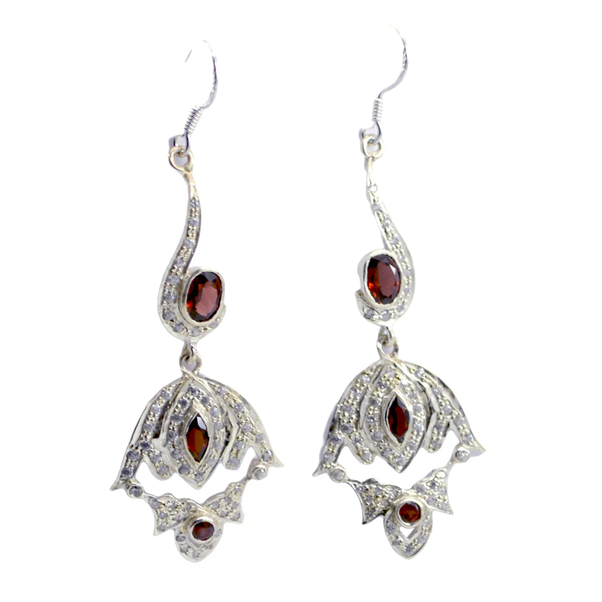 Garnet Indian Nisa multiple Dangle Red 92.5 Silver Earring
