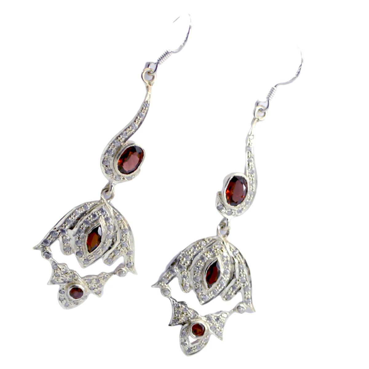 Garnet Indian Nisa multiple Dangle Red 92.5 Silver Earring - Image 2