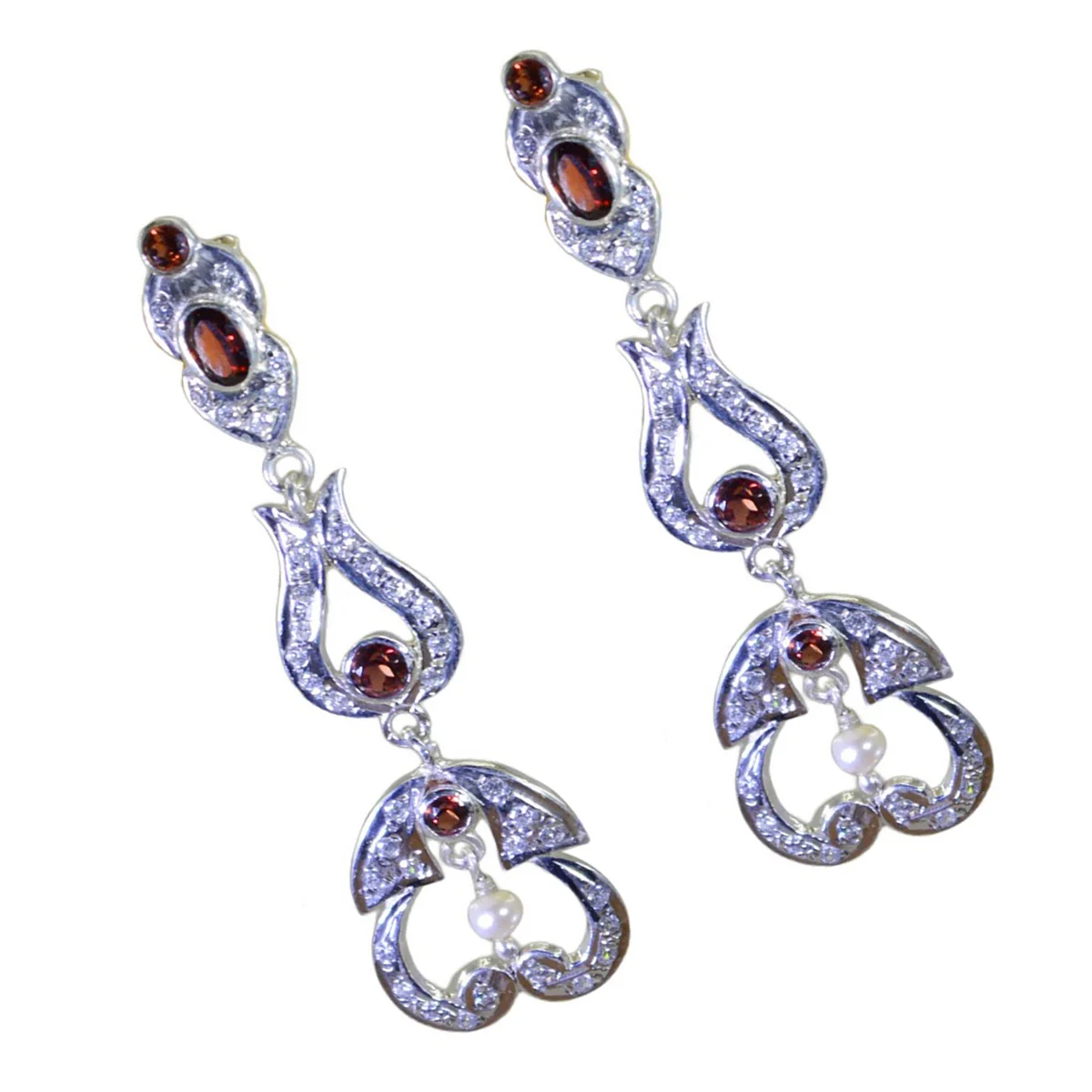 Garnet Indian Putri multiple Stud Red 925 Silver Earring - Image 2