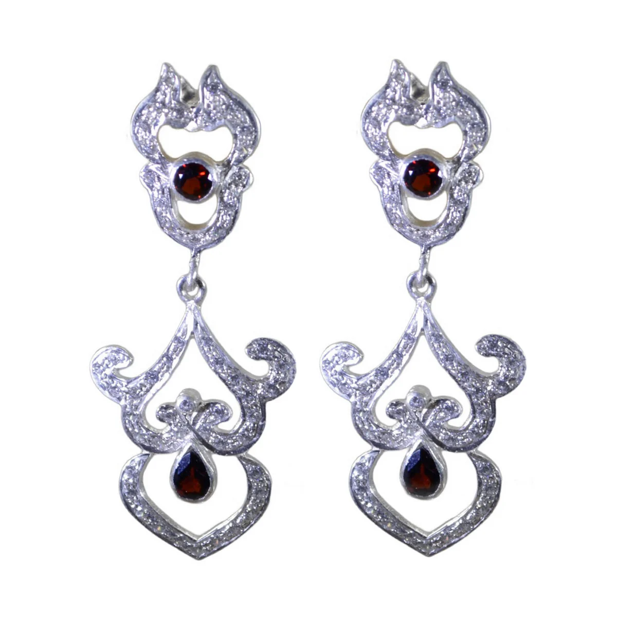 Garnet Indian Putri multiple Stud Red Sterling Silver Earring