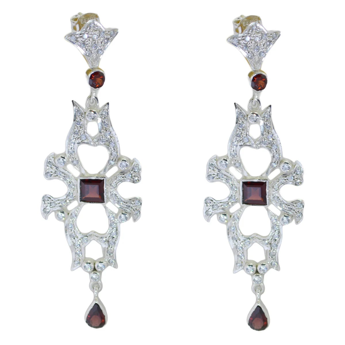 Garnet Indian Siti multiple Stud Red 925 Silver Earring - Image 2