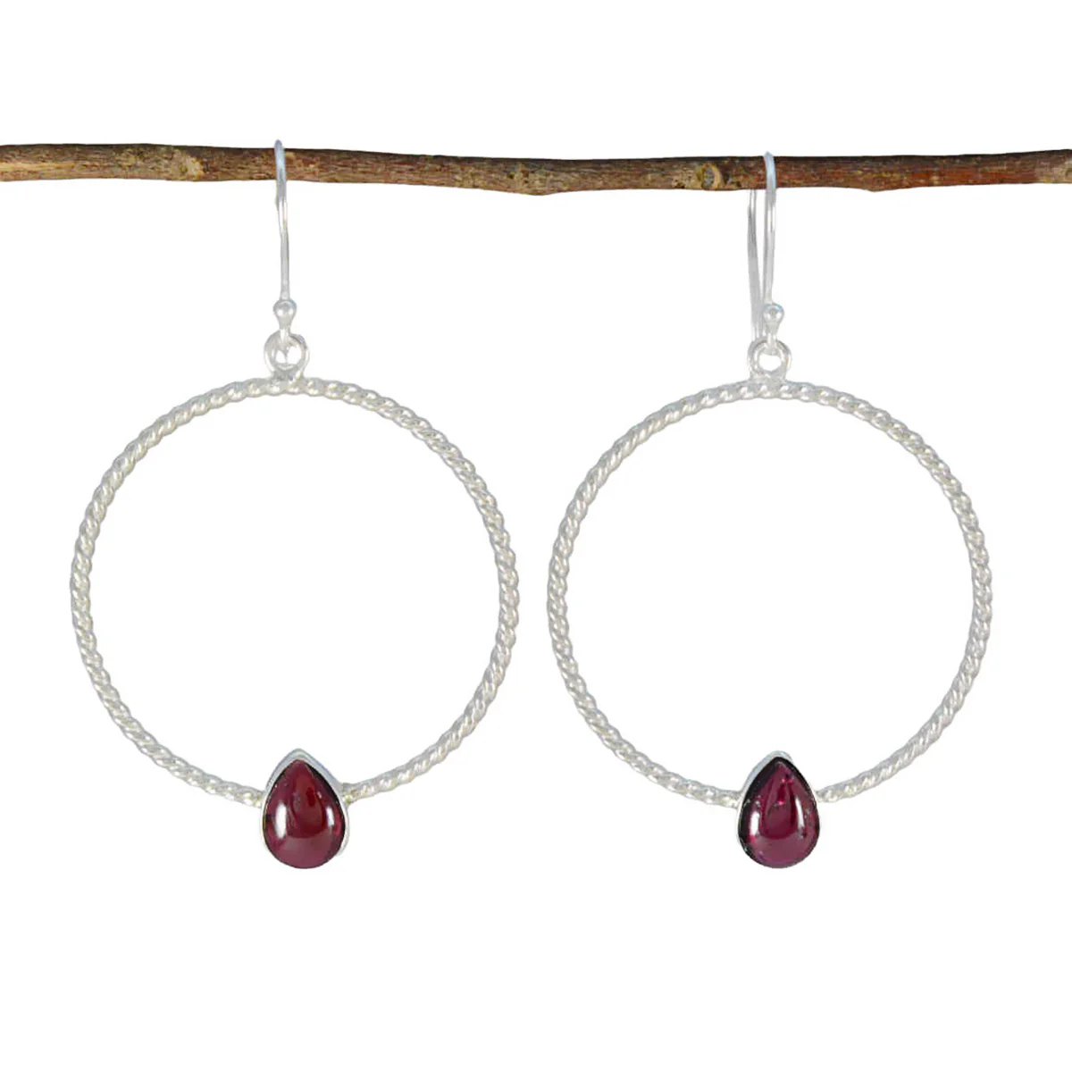 Garnet Italian Autumn Solitaire Dangle Red 925 Silver Earring