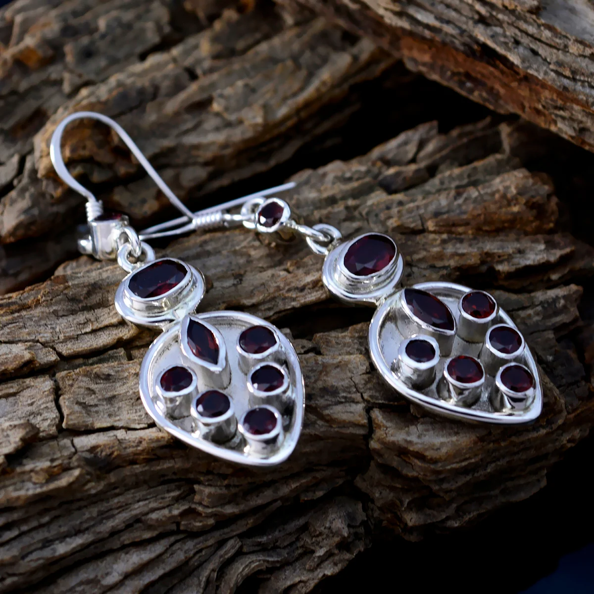 Garnet Italian Emily multiple Dangle Red Silver Earring - Image 3