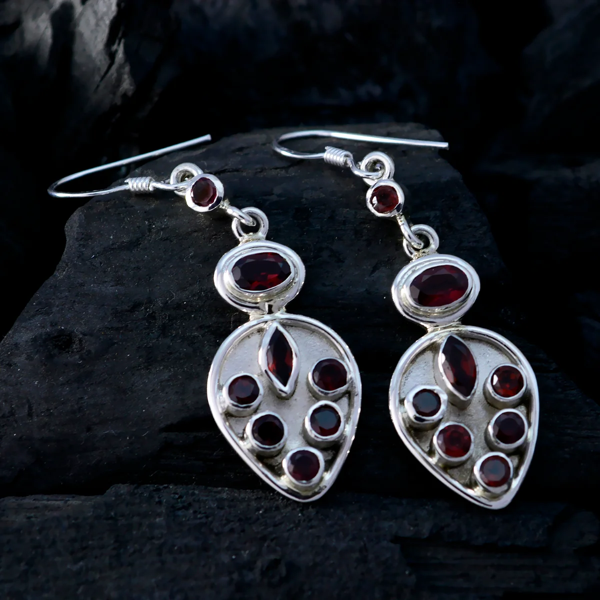 Garnet Italian Emily multiple Dangle Red Silver Earring - Image 4