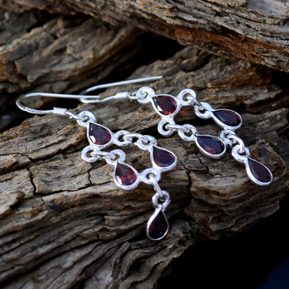 Garnet Italian Rebeca multiple Dangle Red 92.5 Silver Earring - Image 4