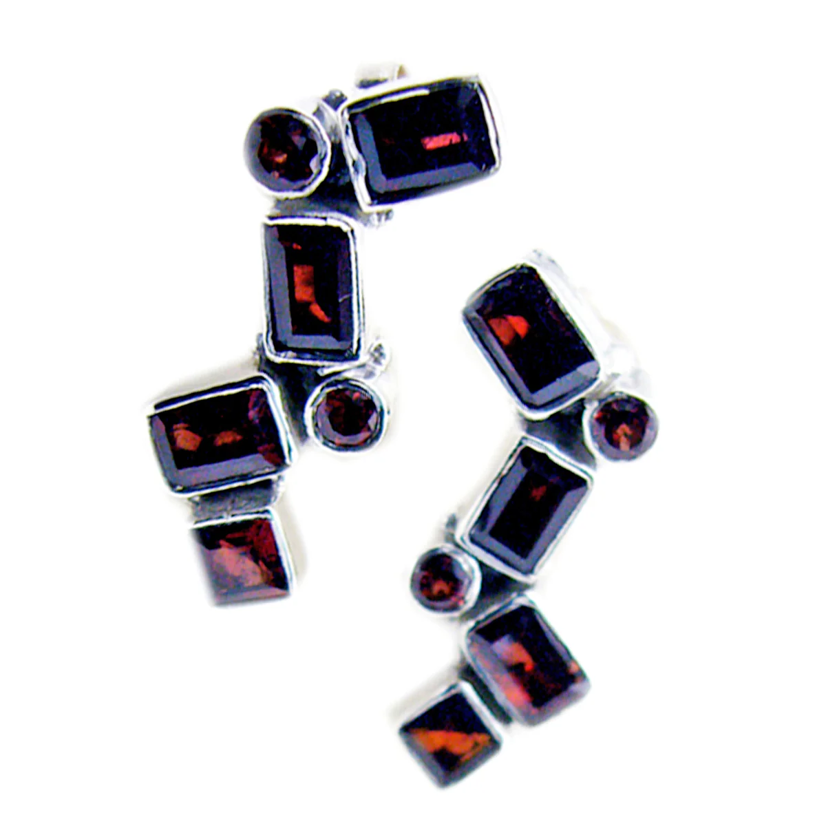 Garnet Japanese Ling multiple Stud Red 925 Silver Earring - Image 2