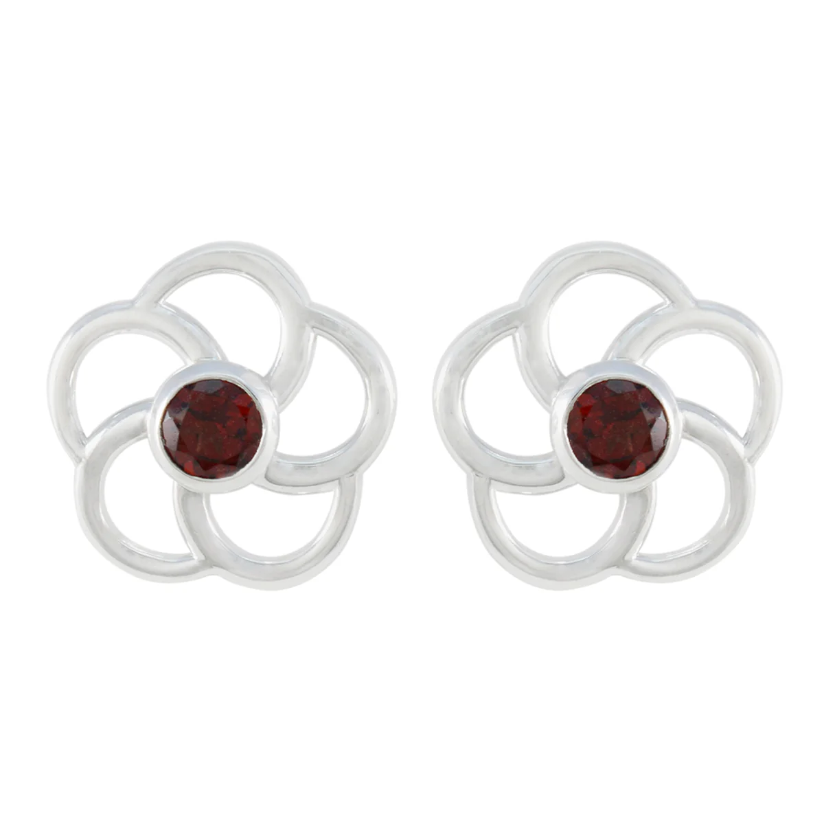 Garnet Japanese Mila Solitaire Stud Red 925 Silver Earring