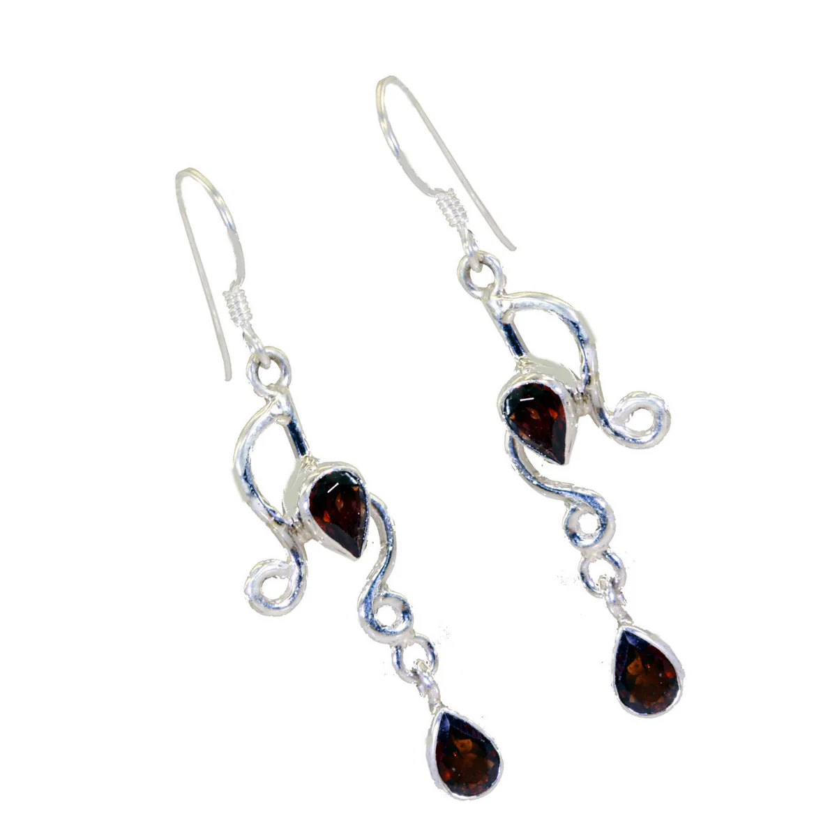 Garnet Korean Ella multiple Dangle Red 925 Silver Earring - Image 2