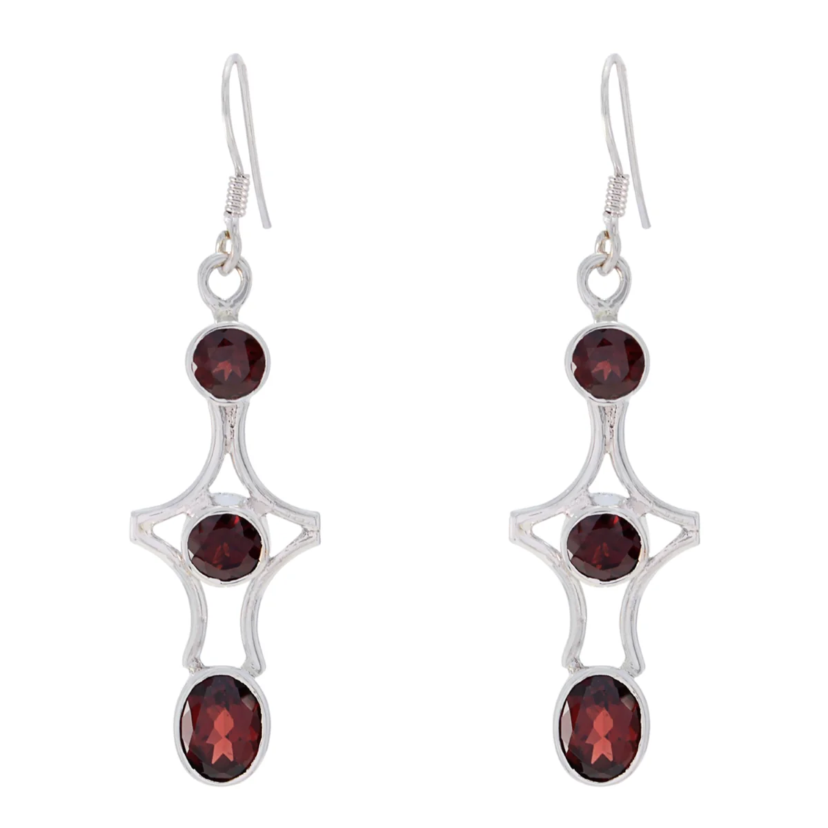 Garnet Korean Ida multiple Dangle Red 92.5 Silver Earring