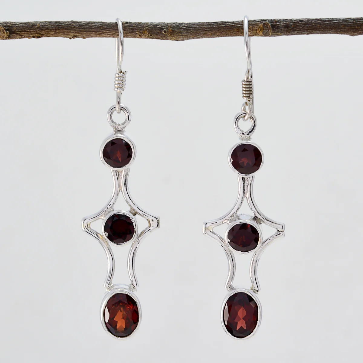 Garnet Korean Ida multiple Dangle Red 92.5 Silver Earring - Image 2