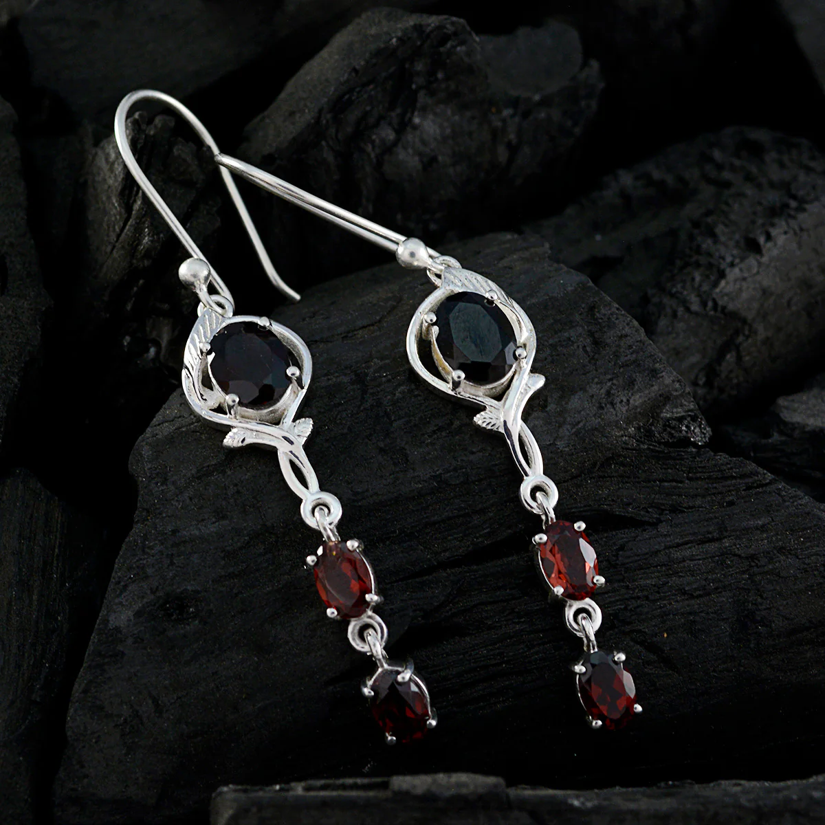 Garnet Korean Ivy multiple Dangle Red 925 Sterling Silver Earring - Image 2